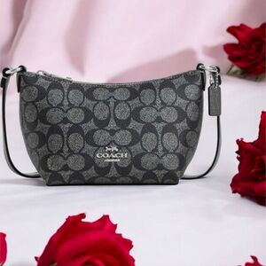 NWOT Coach Zip Top Crossbody Metallic Signature Canvas CW338 Gunmetal